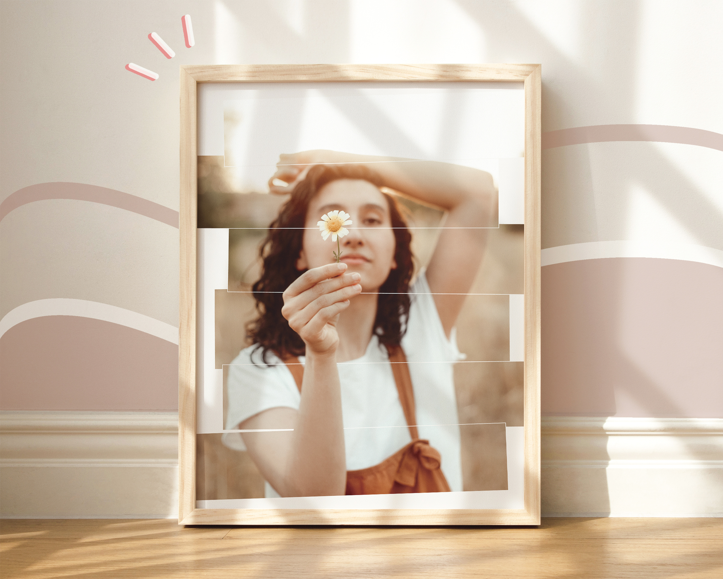 Lámina decorativa o Print de una chica sosteniendo una margarita delante de su ojo